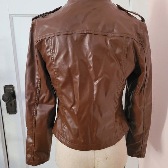 LA Redoute Collections Brown Leather Jacket Size 6 - Picture 9 of 11